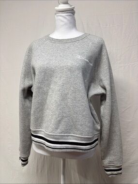 Champion Light Gray Sweatshirt with Black & White Striped Trim